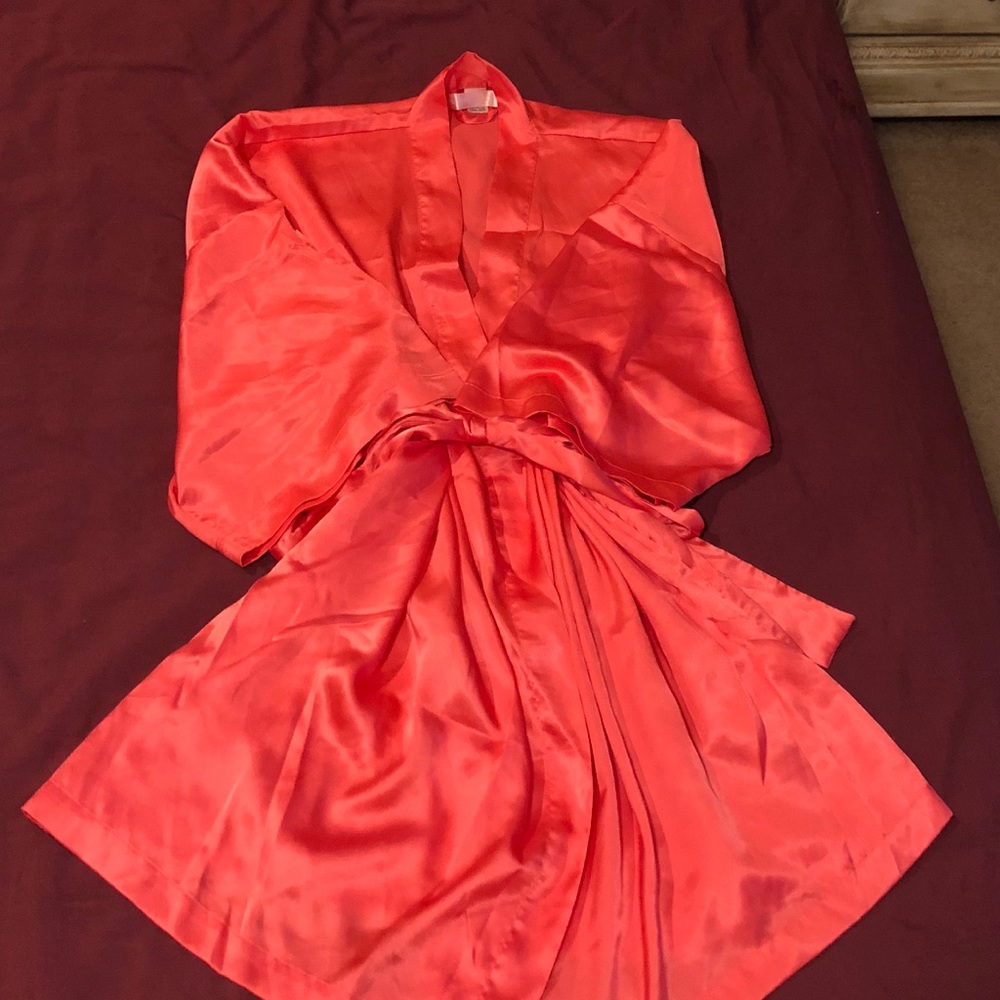 Coral pink VS satin kimono style robe